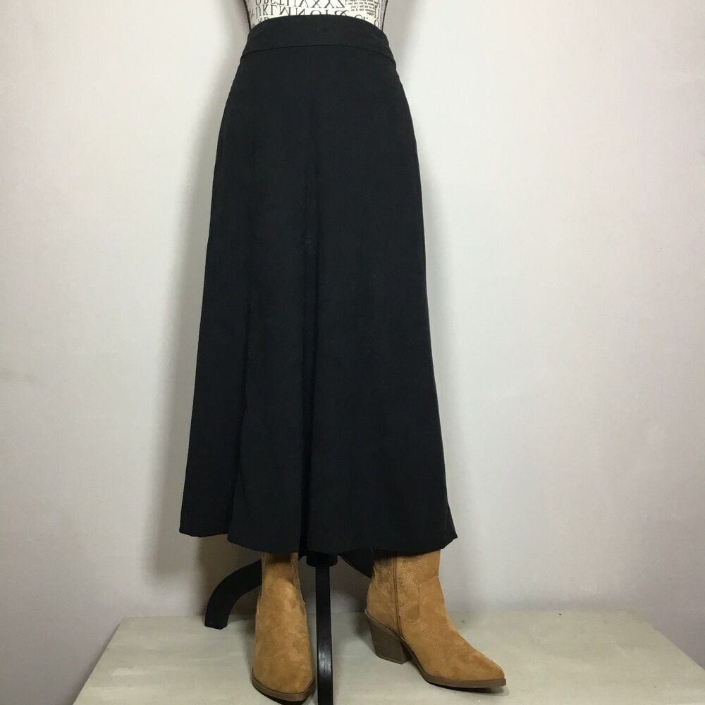 Faux suede A-line black maxi skirt lined western prairie Cowgirl waist 32” sz 10